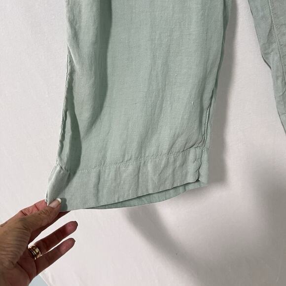 TAHARI 100% Linen Wide Leg Cropped Pull-On Pants Medium Mint Green Beach Resort - Picture 2 of 9